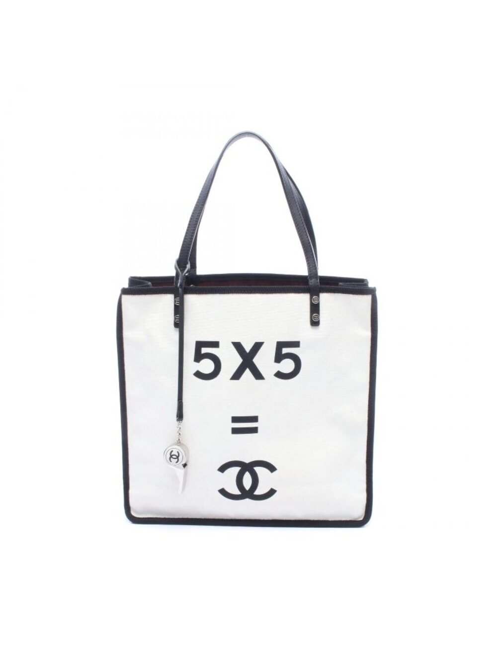 Chanel Tote 5 White Canvas Leather with Charm 5 - Picture 1 of 7
